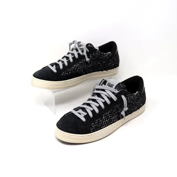 P448 Size 41 John Shaka Sneakers Black White Tweed & Suede - Picture 6 of 15